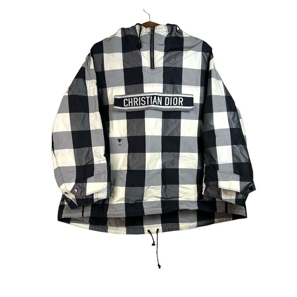 Christian Dior Anorak Hoodie Black White Plaid Print Oversized Jacket Size M - Picture 1 of 16